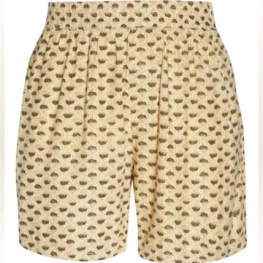 TREASURE & BOND PULL-ON RELAXED LINEN-BLEND SHORTS IN BEIGE KIMONO FOULARD